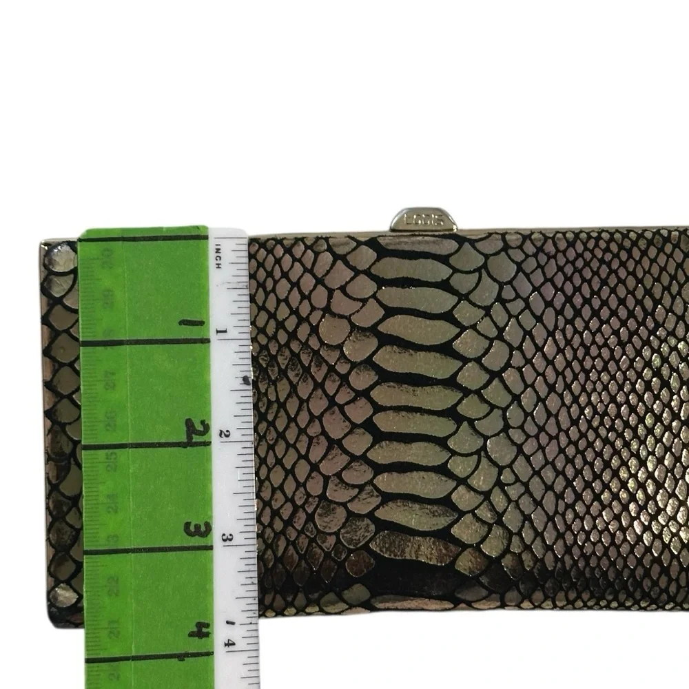 Lodis faux leather snake skin/ python print finish clutch purse.